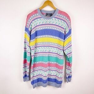Vintage LizWear Pastel Fairy Kei Striped Knit Fair isles Sweater Women's Small